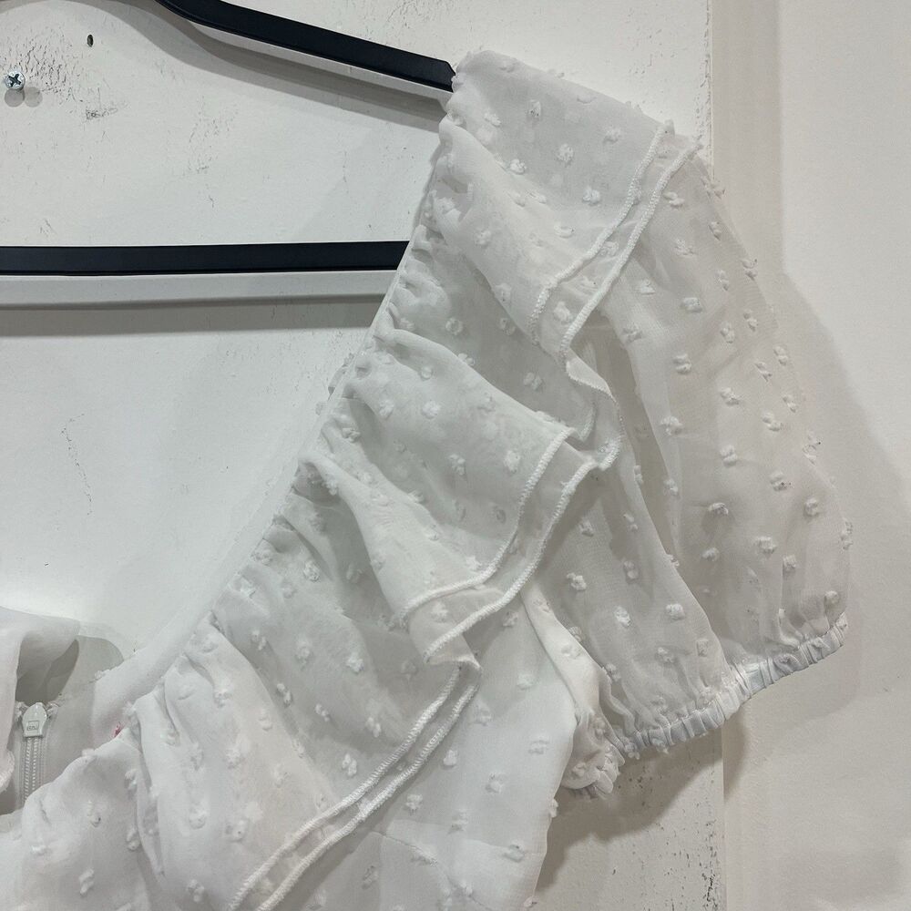 Sugar Thrillz Soft Regal Days White Ruffle Mini Dress Size Small Coquette Sheer - Picture 2 of 9